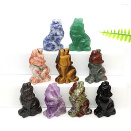 Figurines décoratives 1,5 "Statue de loup en pierre naturelle sculptée en cristal Reiki guérison animaux pierres précieuses artisanat décoration de maison cadeaux en gros