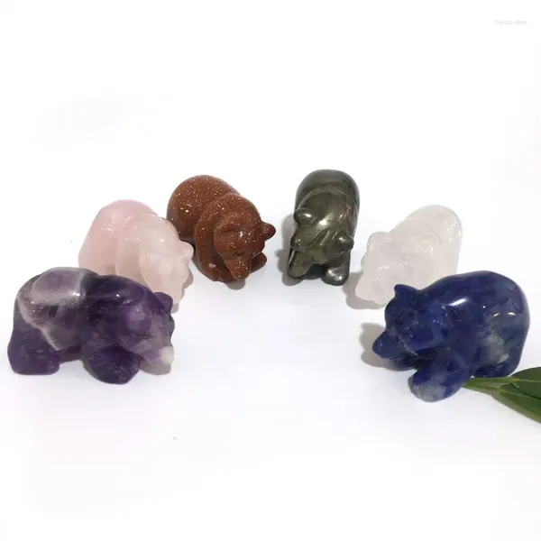 Figurines décoratives 1,5 pouces sculptées à la main en quartz rose naturel et cristal d'améthyste ours animaux statue pour la décoration intérieure guérison des chakras