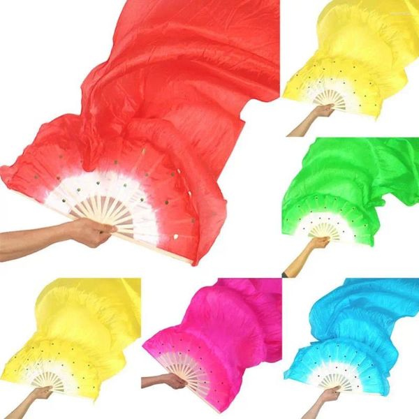 Figurines décoratives 1,5 m de fans de soie colorés à la main dansant Bamboo Long Tools Simulation Veils pour femmes Costume de danse du ventre