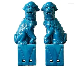 Decoratieve beeldjes 1 Paar Chinees Jingdezhen Ceramics Porselein Blue Foo Fu Dog Guardion Lion Standbeeld Antiek Home Decor