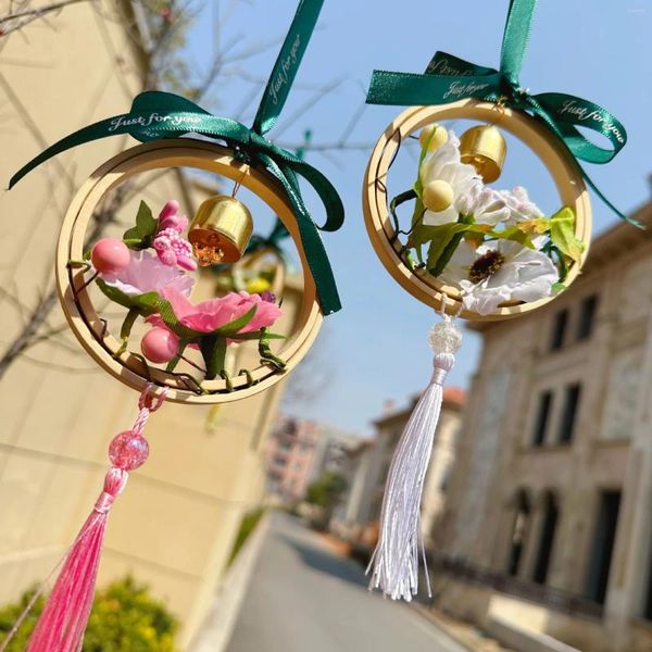 Figuras decorativas 1 PC Chimes de viento colgante China Estilo de china Anillo de bambú Catcher Dream Dormitorio de niña Rala tejida a mano Decoración de jardín de regalo creativo