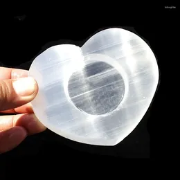 Figuras decorativas 1 PCS Tazón de cristal de selenita natural en forma de corazón para decoración del hogar