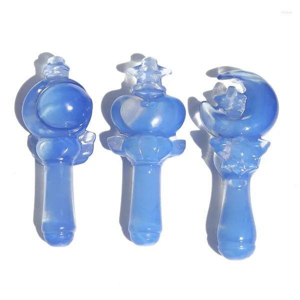 Figurines décoratives 1 pièce, baguette magique en pierre d'opalite blanche et bleue fabriquée par l'homme