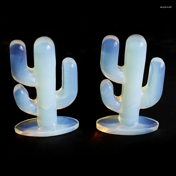 Figuritas decorativas, 1 Uds., Cactus de cristal opalita blanco hecho por el hombre para decoración del hogar