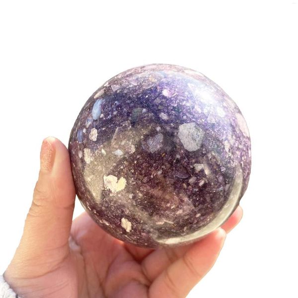Figuras decorativas 1 PCS Natural Purple Mica Sphere Healing Violet Crystal Stone Ball para la decoración del hogar