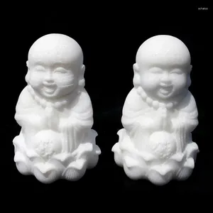 Figurines décoratives 1 pièce, statue de bouddha en pierre de Jade blanche naturelle faite à la main pour la décoration de la maison