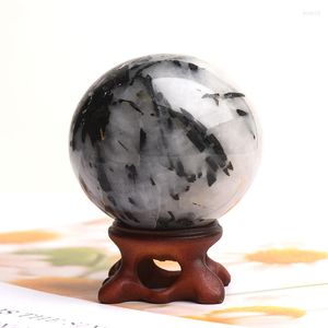 Figurines décoratives 1 pièce naturel noir Tourmaline cristal poli Globe boule de Massage Reiki énergie pierre guérison décor à la maison Souvenir