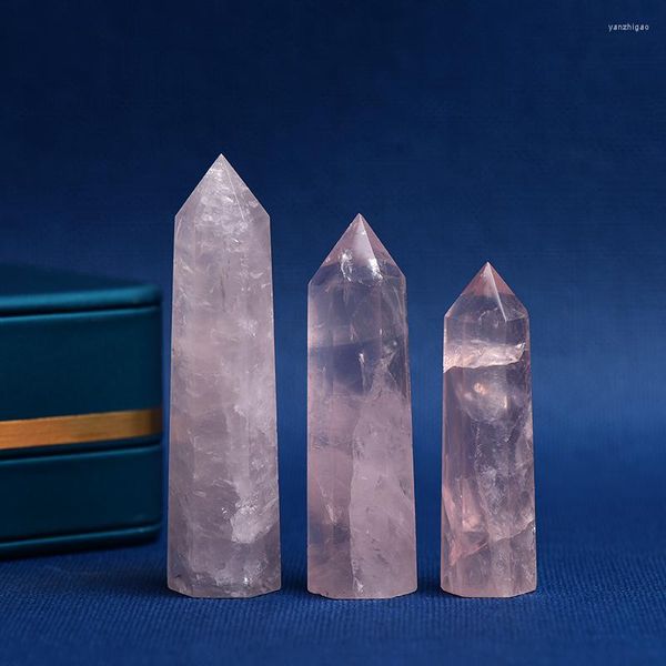 Figuritas decorativas, 1 pieza, punto de cristal Natural, obelisco curativo, pulido de cuarzo rosa para decoración del hogar, artesanías de piedra energética Reiki