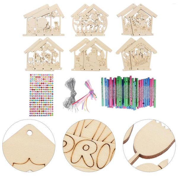 Figurines décoratives 1 Set DIY WOODEN WIND CARTOON CARTOON BIRD HOUSE THEME SORTIFS