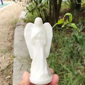 Figurines décoratives 10,5 cm en marbre blanc naturel jade cristal ange sculpture statue guérison feng shui esthétique décoration de maison spirituelle