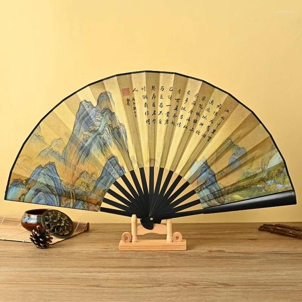 Figurines décoratives 10 pouces Rod noire style antique Bamboo Os Double face en soie chinois pliage ventilateur vierge inscription National