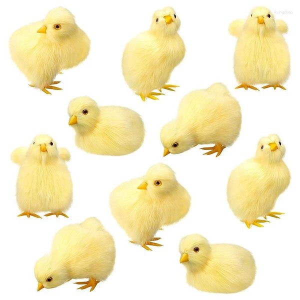 Figuras decorativas 10 pcs Pascua pollitos pequeños mini peluche animales pelos pequeños peluches peluche juguete realista