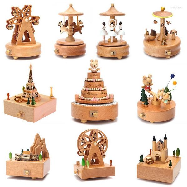 Figuritas decorativas, caja de música con 10 temas, noria creativa, pastel, carrusel, forma de castillo, regalos de Navidad y Halloween