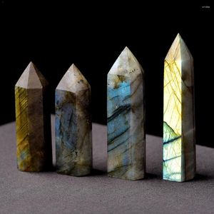 Decoratieve beeldjes 100 Natural Labradorite Moonstone Crystal Stone Zeshoekige rand Degaussing Energy Quartz ornamenten willekeurige kleur