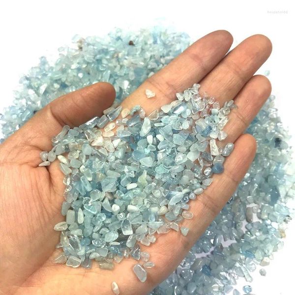 Figurines décoratives 100g 2-4mm, aigue-marine bleue naturelle, cristal de Quartz, éclats de roche, spécimen de pierres et minéraux, cristaux de guérison