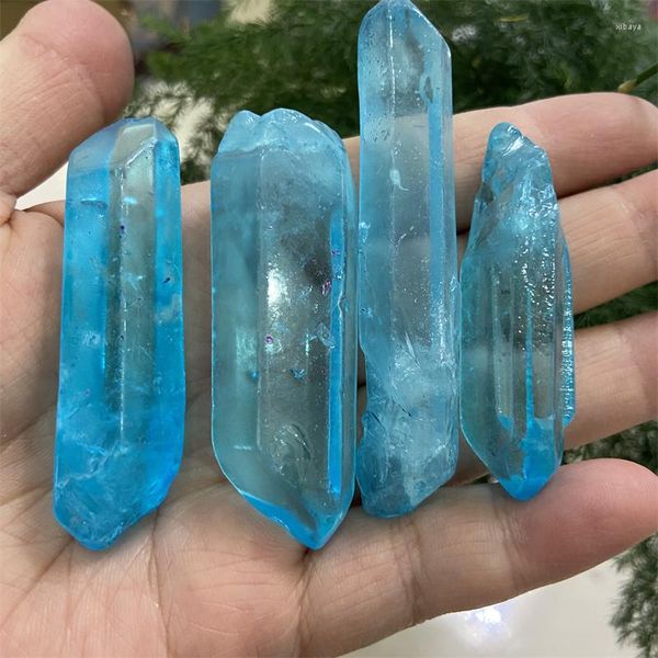 Figuras Decorativas 100g Galvanoplastia Azul Claro Titanio Halo Lemuriano Semilla Cuarzo Cristal Punto Piedra Espécimen Regalo Natural Y Mineral