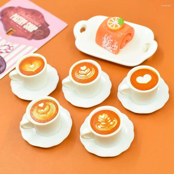 Figuras decorativas 100 piezas de resina 3D Kawaii dibujos animados Mini plato de taza de café para cocina en miniatura, habitación, comida, bebida, vajilla para el hogar, accesorios