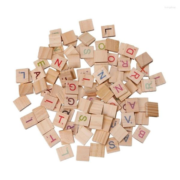 Figuras decorativas Números de letras coloridas de azulejos de madera 100x para juguete de manualidades