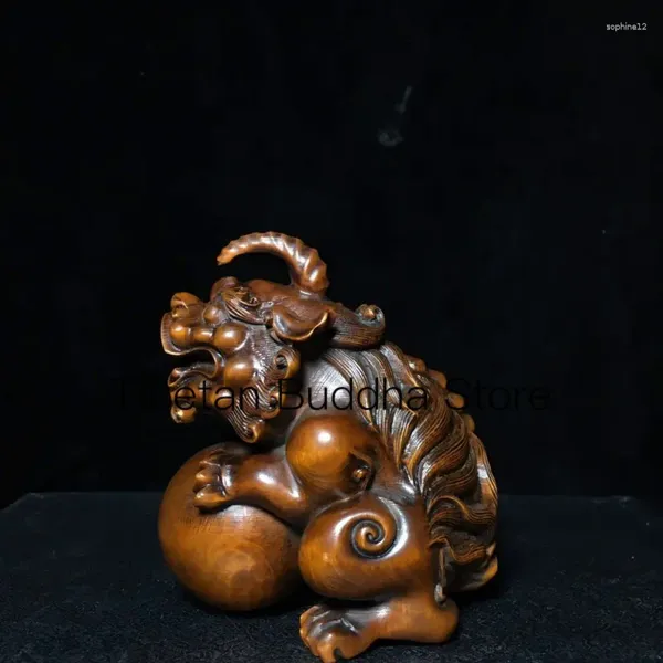Figurines décoratives 10 cm antique chinoise bœuf bac cachier à la main à la main de la balle de pixiu tenant des ornements d'artisanat