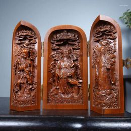 Figurines décoratives 10cm Bois à carreaux chinois 3 Longévité God Blessing Lu Shou Life Statue Natural