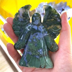 Figurines décoratives 10 cm naturel Original Agate mousse cristaux de Quartz sculpté Angell Figurine Statue ange ornements roches minérales goutte