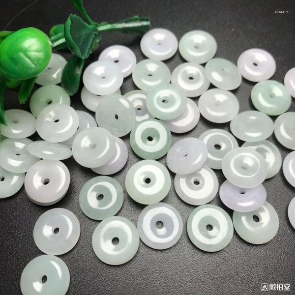 Figuras decorativas 10 piezas de jade natural esmeralda 13 mm hebilla de seguridad accesorios de cuentas DIY brazalete encanto joyería moda tallada a mano suerte