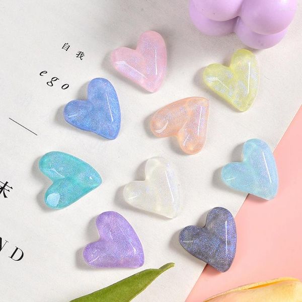 Figurines décoratives 10pcs 22x21mm Glitter Heart Series Resin Flat Back Cabochons For Hairpin Scrapbooking Brick Jewelry Craft Decoration