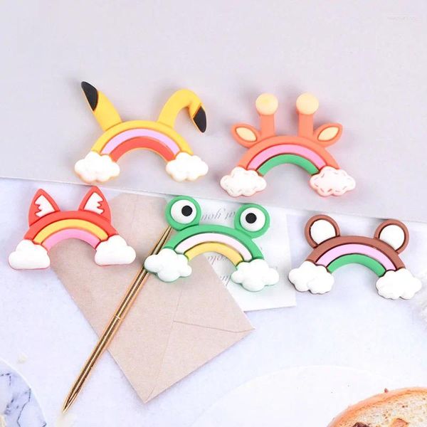 Figuritas decorativas 10 piezas de dibujos animados de animales del arco iris oreja plana cabujón de resina Kawaii Scrapbooking artesanía DIY lazos para el cabello accesorios centrales