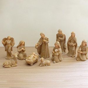 Decoratieve Beeldjes 10 stks Christus Kerststal Standbeeld Scène Baby Jezus Kribbe Hars Ambachten Miniaturen Religieuze Ornament Kerk Cadeau Kerstmis