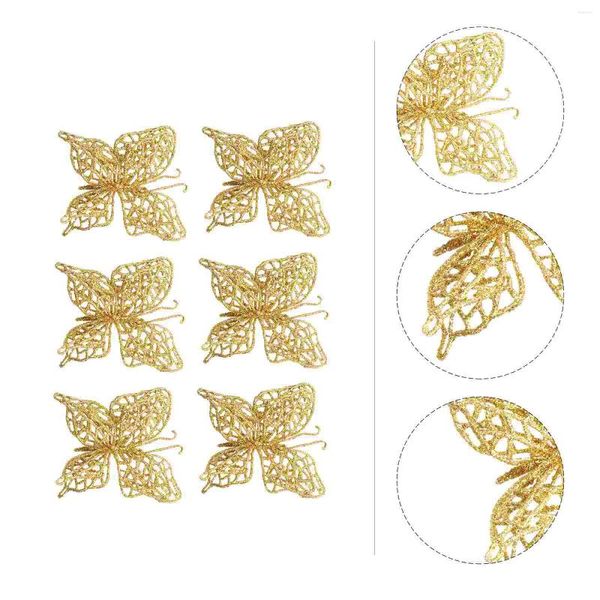 Figuras decorativas 10pcs Ornamento de brillo de Navidad Hollow Out for Tree Party Bedding Bedroom Decoración dorada