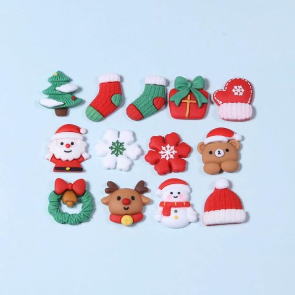 Figurines décoratives 10pcs Série de Noël Série plate résine Cabochons mignon Santa Tree Snowman Scrapbooking Bijoux Decoration Craft Decoration