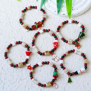 Figuras decorativas 10 piezas Estilo de Navidad Pulseras de cerámica de cerámica Beads de porcelana Santa Santa Snowman Claus Cadena de colgantes Joyería de Navidad Decoración de la fiesta