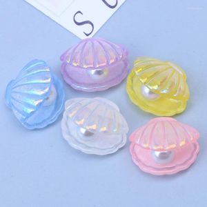 Decoratieve beeldjes 10 stks kleurrijke zeeschelp kawaii vergulde parelschaal platte back hars cabochon ambachtelijk plakboek diy sieraden verfraaiing