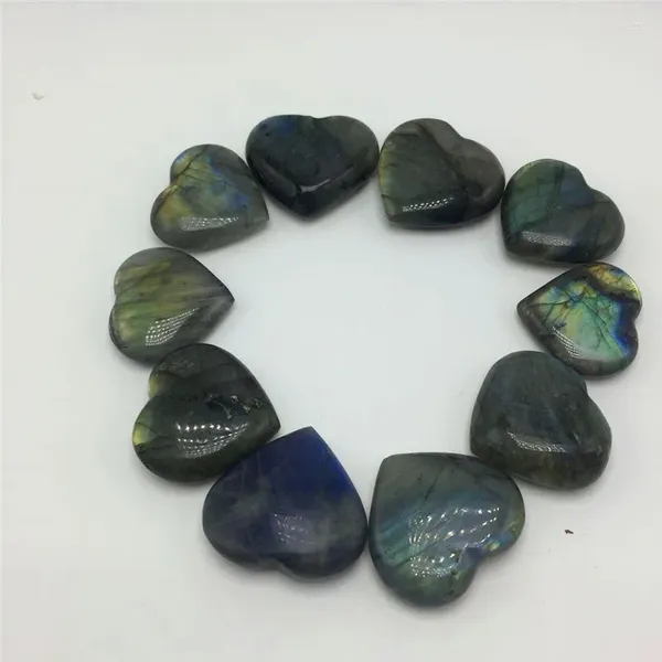 Figurines décoratives 10pcs HEAY Flash Drop Natural Labradorite Crystal Gemstone Heart Bijoux Faire un cadeau de pierre de guérison polie