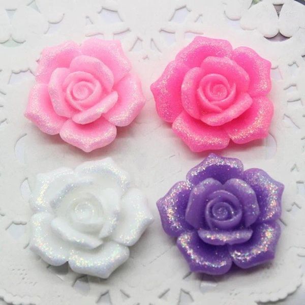 Figurines décoratives 10pcs mélangez les couleurs 26 mm de résine de résine Rose Fleur à plat Cabochon bricolage Scrapbooking artisanat