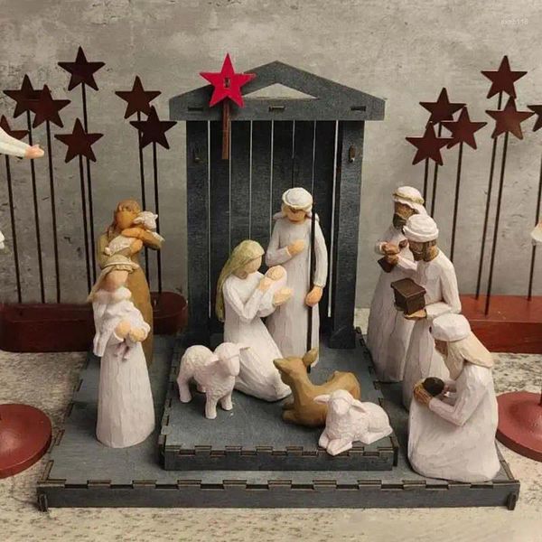 Figurines décoratives 10pcs Nativity Statue Set Set Painted Manger Christmas Ornament Christianity Classic Home Decoration