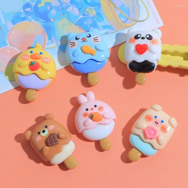 Figuras decorativas 10pcs Resin Animales lindos helado Cabuchones planos de forma plana Juega de comida para álbumes de recortes Decoración de teléfonos Cabello de bricolaje