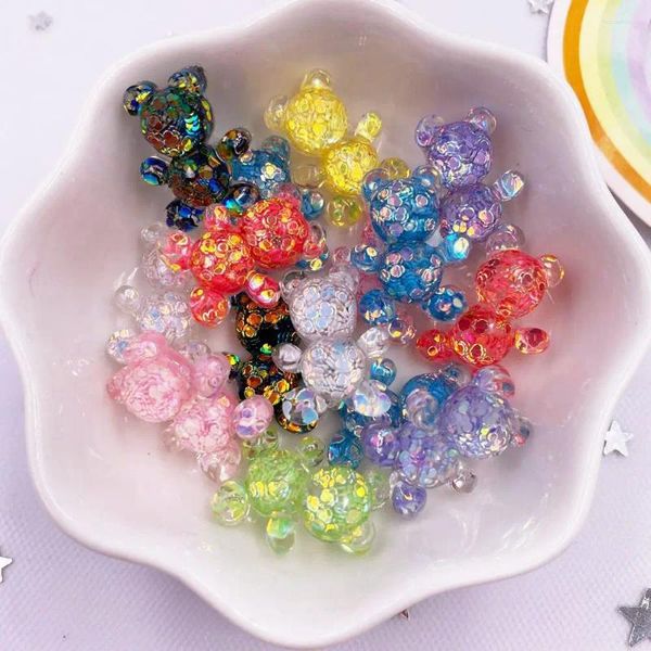 Figurines décoratives 10 pièces résine paillettes Bepowder mignon coloré cristal ours Flatback strass bricolage maison Scrapbook artisanat ornement