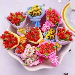 Decoratieve Beeldjes 10PCS Hars Kawaii Kleurrijk Geschilderd 3D Bloemboeket Plaksteen Plakboek Beeldje DIY Decor Woonaccessoires