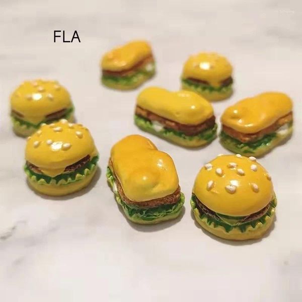 Figuras decorativas 10pcs/set mini simulación de hamburguesa para alimentos para muñecas juguetes de cocina decoración de bricolaje Miniaturas Classic Charms