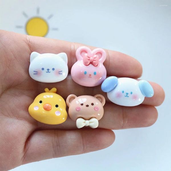 Figuras decorativas de 10 piezas Serie de cabeza de animal brillante Cabochones de resina de resina para cabello para cabello decoración de joyas de bricolaje