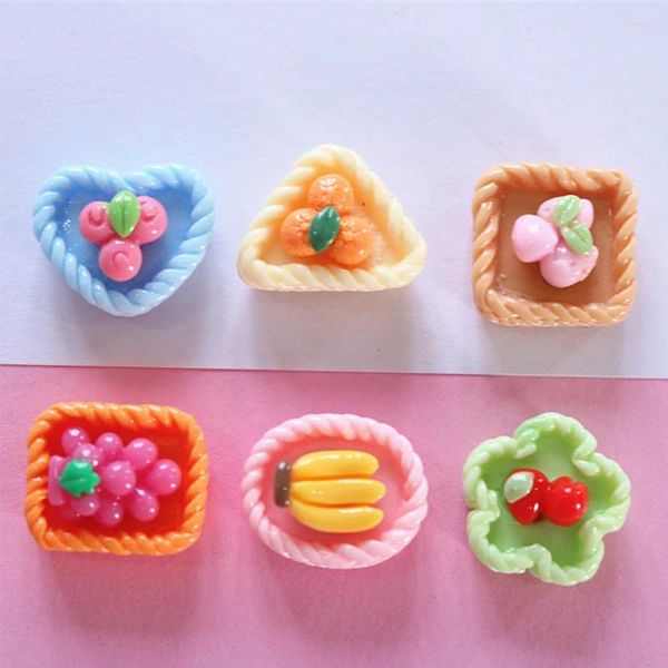 Figurines décoratives 10pcs panier de fruits brillant résine Cabochons à dos plat pour épingle à cheveux Scrapbooking Scrapbooking Bijoux Decoration Craft Decoration