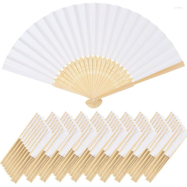 Figuras decorativas de 10 piezas Ventilador de papel plegable blanco Regalos de boda de bambú chino portátiles para invitado Decoración de la fiesta de cumpleaños