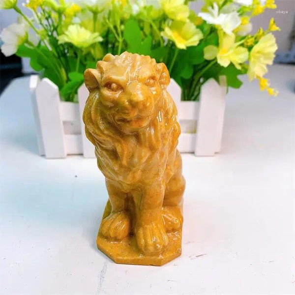 Figurines décoratives 11cm Natural Jade Lion Lion Crystal Scarving Artisans Pouvoir guérison Animal Fengshi Decoration Home Decoration Gift 1PCS