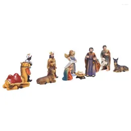 Figurines décoratives 11 pièces/ensemble, ensemble de scène de la nativité, ornement de noël, Statue de bébé jésus, décoration de berceau d'intérieur