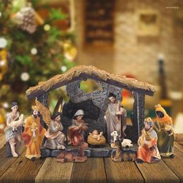 Figurines décoratives 12 sur 1 Christmas Manger Nativité Ensemble réelle Vie Jésus Ornement Ornement Sainte Famille Crafts DÉCOR