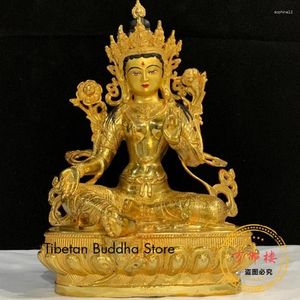 Decoratieve beeldjes 12-inch groene tara guanyin gilding goud 33.33cm pure koperen ornamenten Tibetaan kan het boeddhisme-beelden van aanbidding bevatten