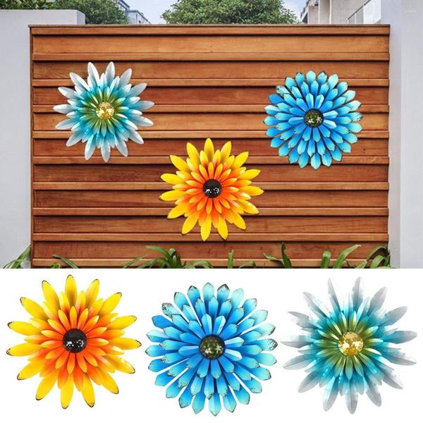 Figuras decorativas de Metal de 12 pulgadas, decoración de pared de girasol, arte floral 3D, decoraciones colgantes de múltiples capas para interior y exterior