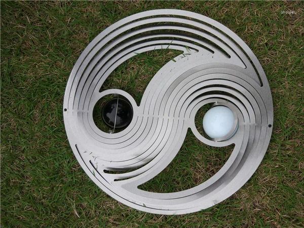 Figurines décoratives boule de verre double à vent de 12 pouces (noir blanc (5 cm) fabriquée à partir de tôle d'acier inoxydable de 1 mm de haute qualité