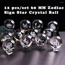 Decoratieve beeldjes 12 PCS Clear 3D Zodiac Sign Set Set Crystal Ball Laser gegraveerd glazen bol Craft Home Decor Birthday Gift Ornament ornament